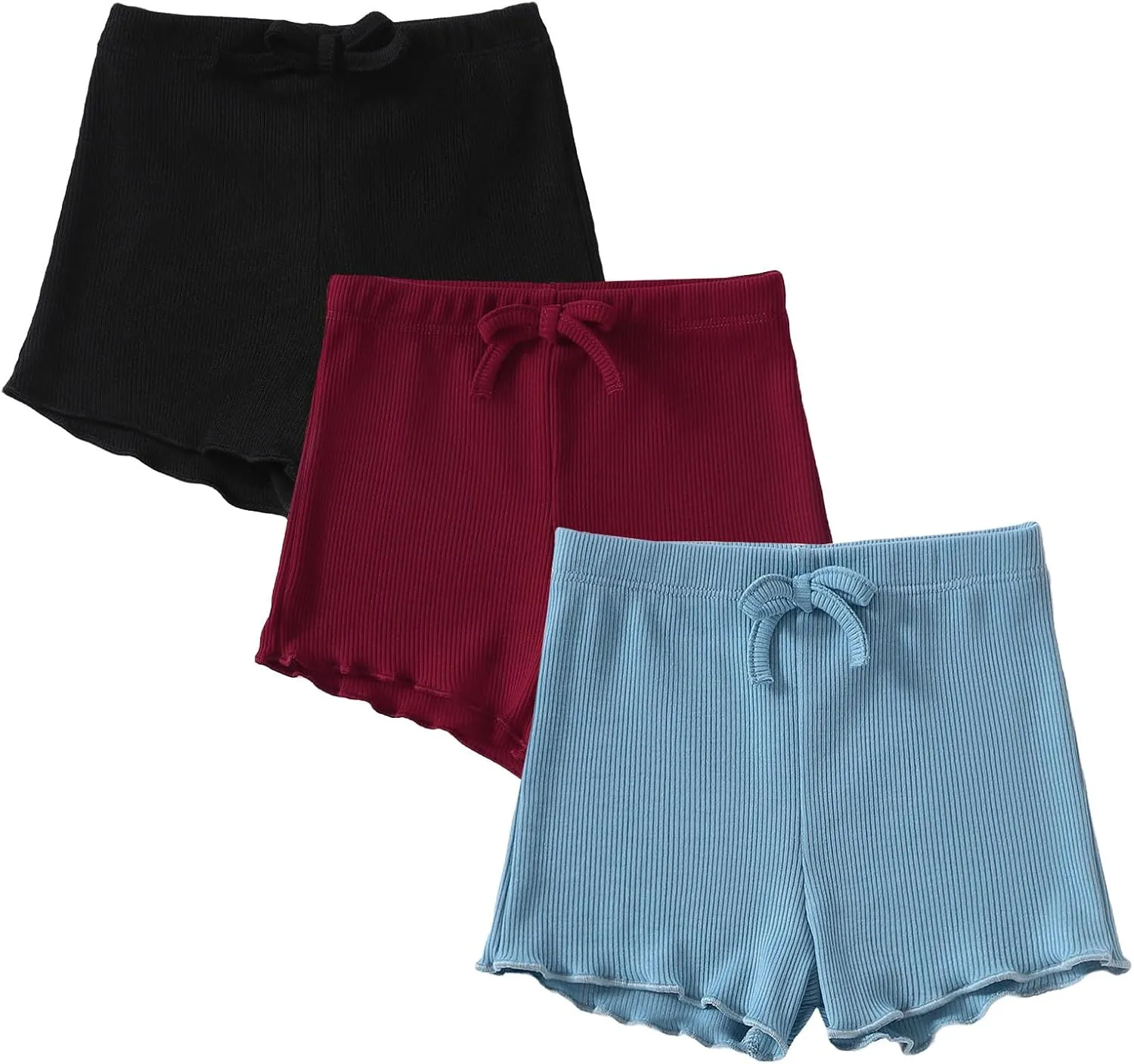 SOBOWO Toddler Girl Shorts Ribbed 3 Pack Baby Girls Solid Soft Elastic Waist Casual Playing Shorts Summer Short Pants