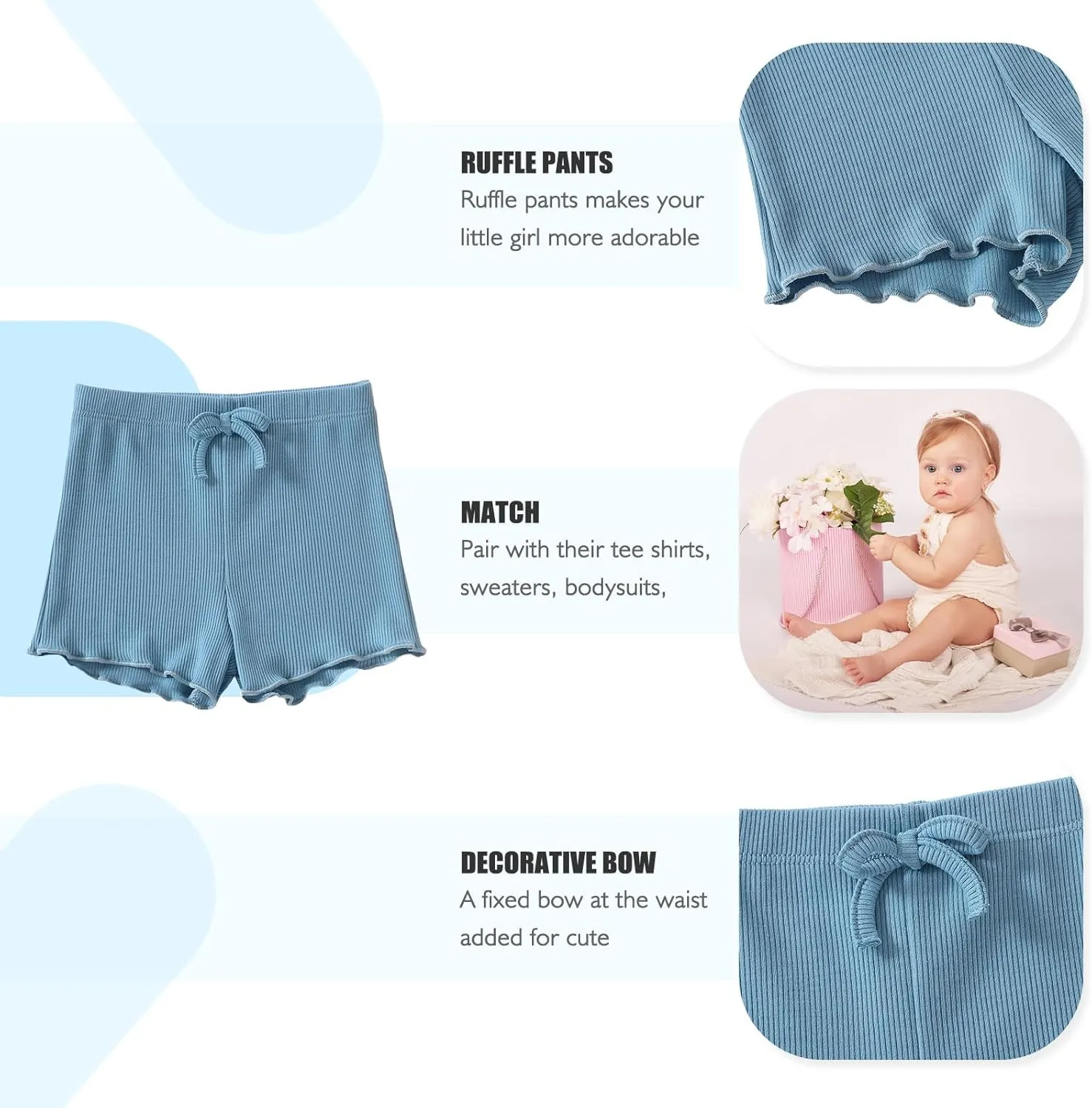 SOBOWO Toddler Girl Shorts Ribbed 3 Pack Baby Girls Solid Soft Elastic Waist Casual Playing Shorts Summer Short Pants