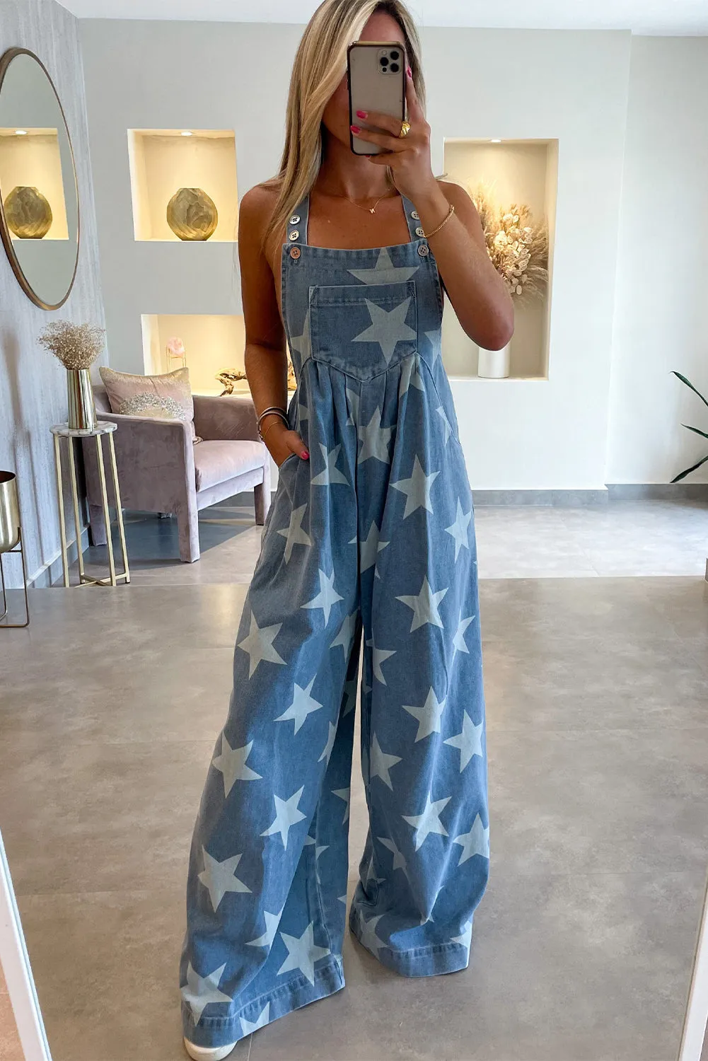 Star Sassy Pleated Wide Leg Denim Overall