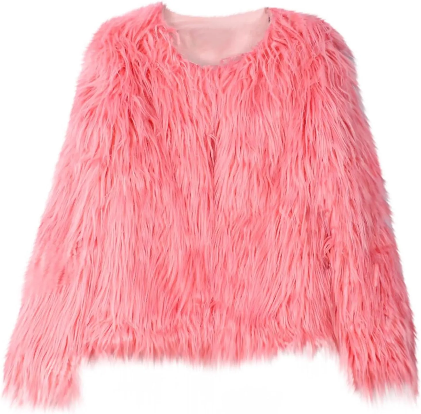 TANGNADE Faux Fur Jacket Women Cropped Plus Size Long Sleeve Open Front Winter Fleece Coat Jacket Shaggy Warm Outwear