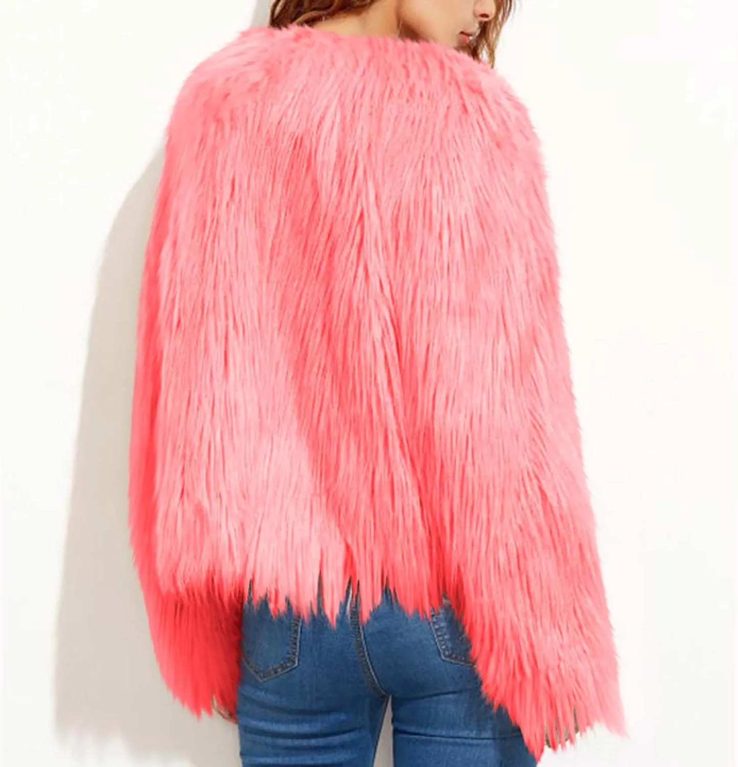 TANGNADE Faux Fur Jacket Women Cropped Plus Size Long Sleeve Open Front Winter Fleece Coat Jacket Shaggy Warm Outwear