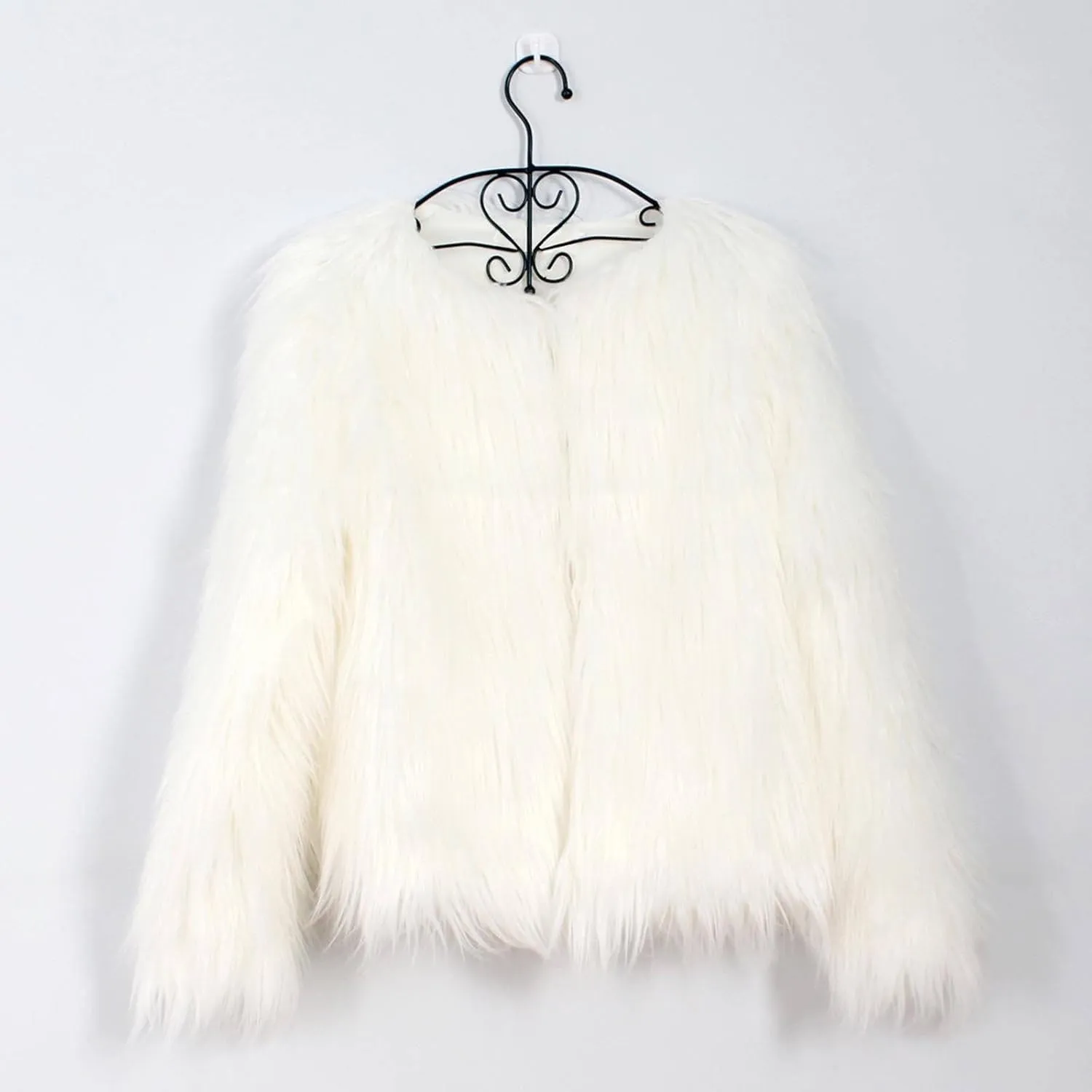 TANGNADE Faux Fur Jacket Women Cropped Plus Size Long Sleeve Open Front Winter Fleece Coat Jacket Shaggy Warm Outwear
