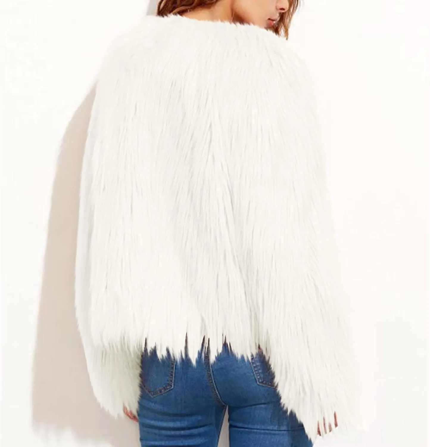 TANGNADE Faux Fur Jacket Women Cropped Plus Size Long Sleeve Open Front Winter Fleece Coat Jacket Shaggy Warm Outwear