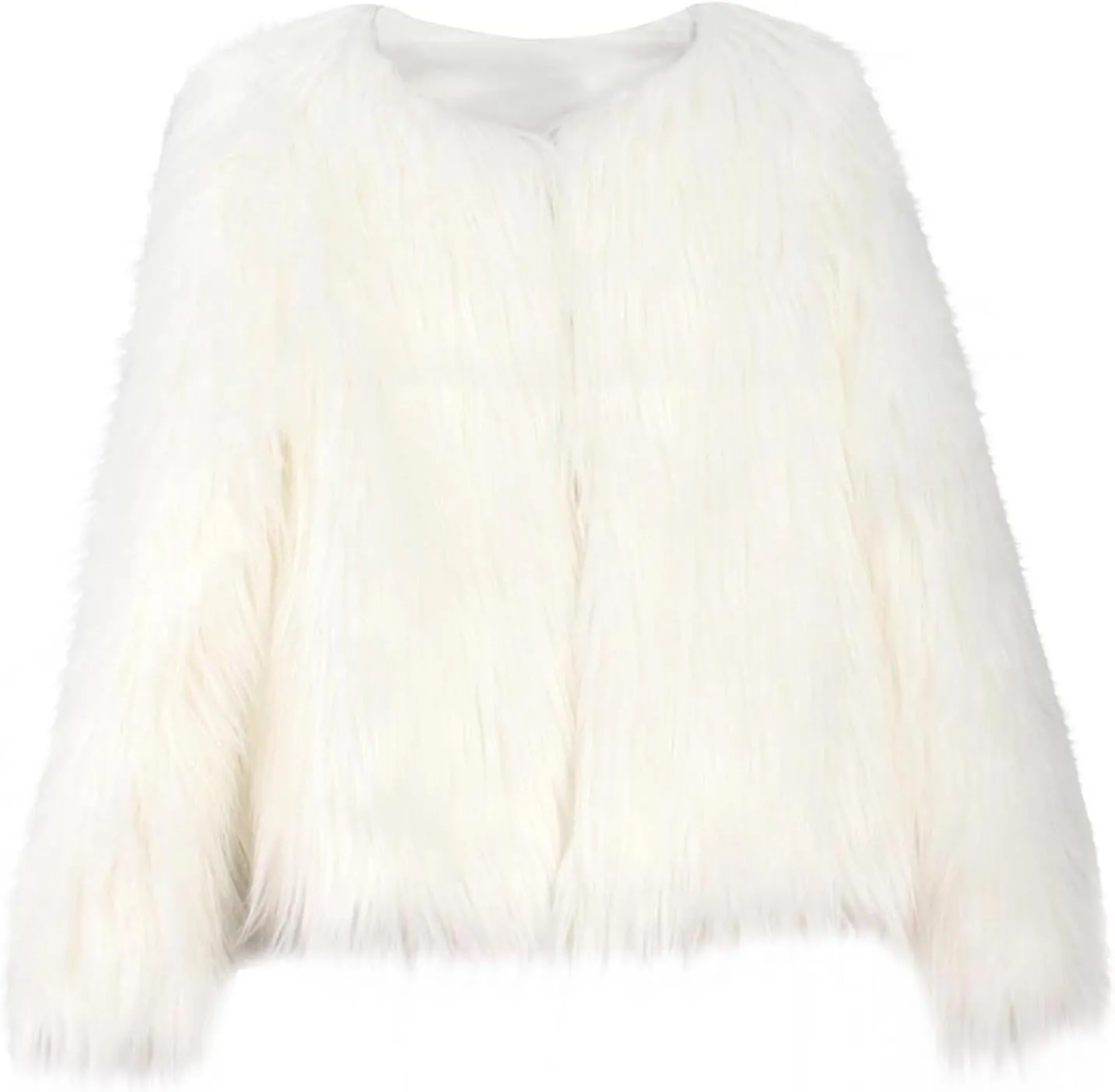 TANGNADE Faux Fur Jacket Women Cropped Plus Size Long Sleeve Open Front Winter Fleece Coat Jacket Shaggy Warm Outwear