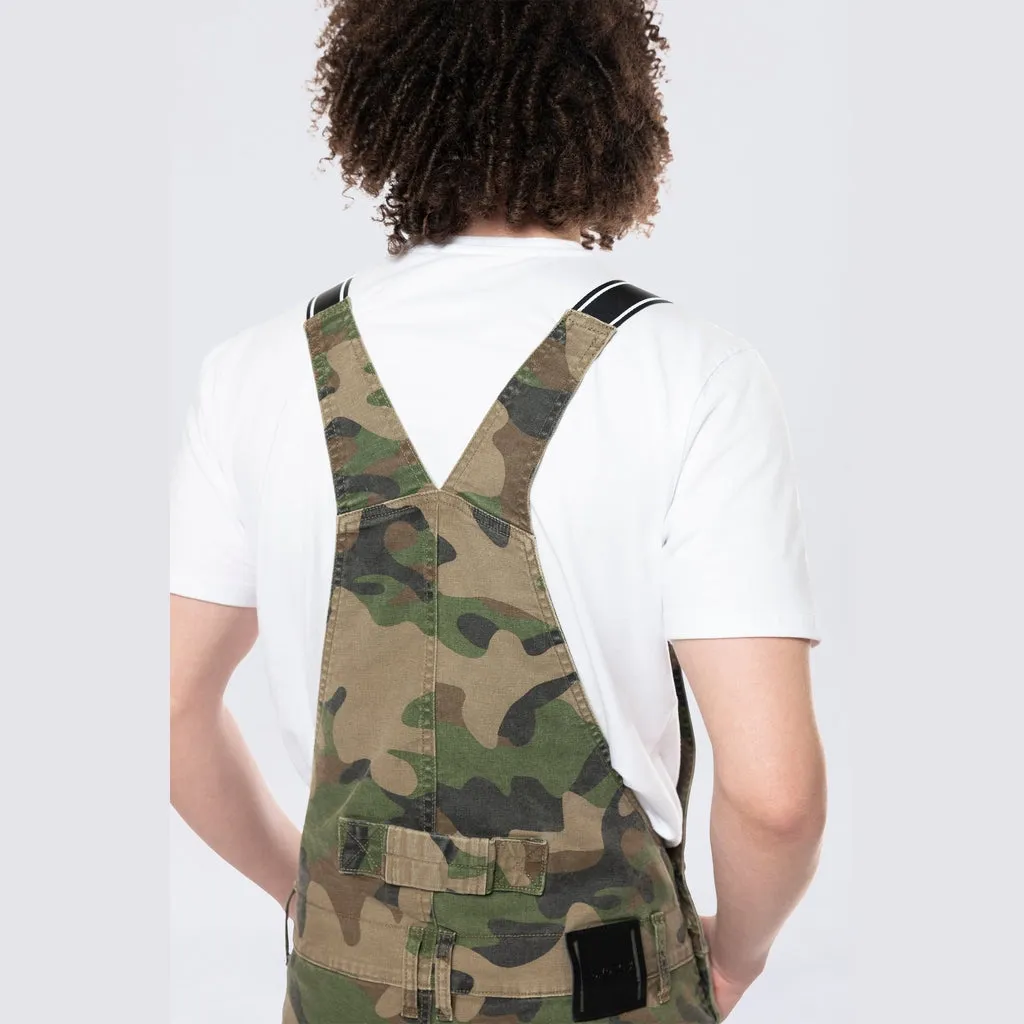 Tapered Cargo Strap Canvas Overalls - Wood Camo