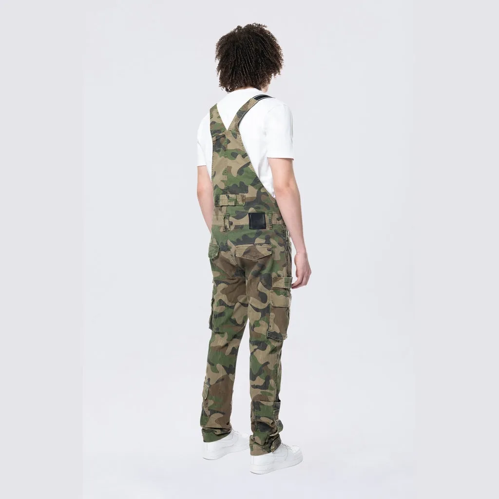 Tapered Cargo Strap Canvas Overalls - Wood Camo