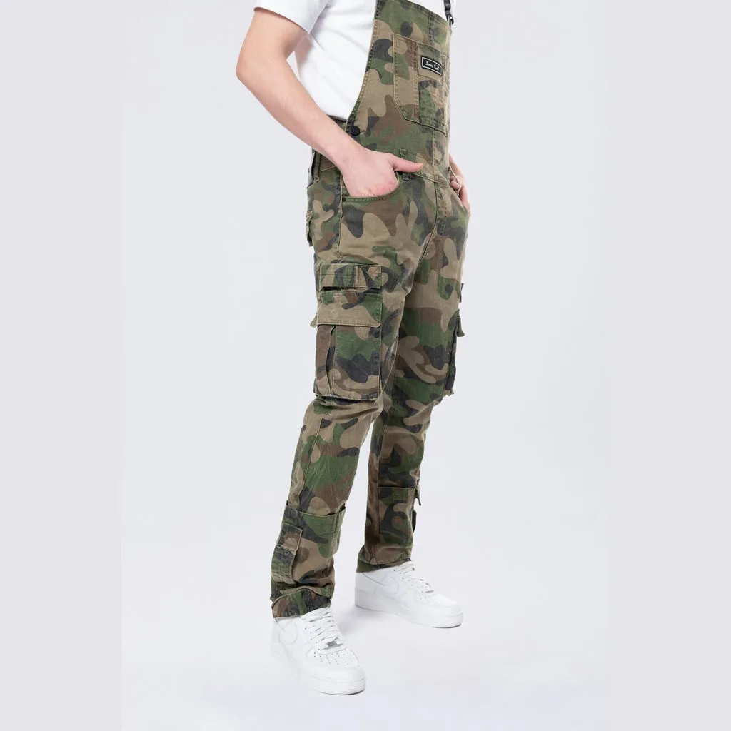 Tapered Cargo Strap Canvas Overalls - Wood Camo