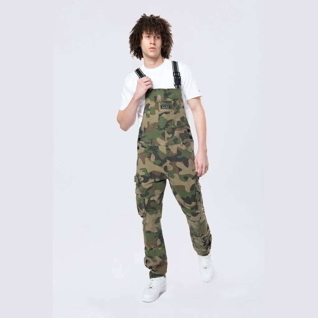 Tapered Cargo Strap Canvas Overalls - Wood Camo