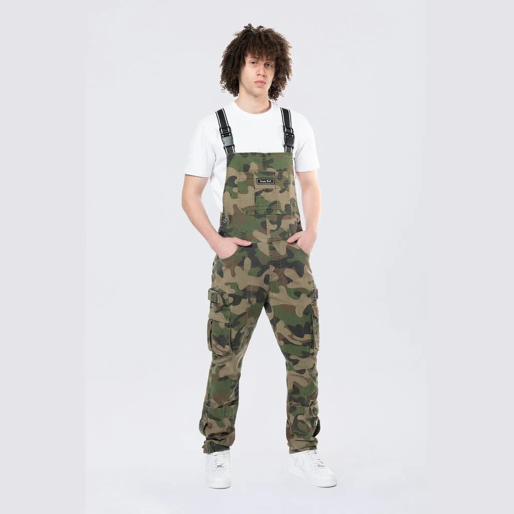 Tapered Cargo Strap Canvas Overalls - Wood Camo