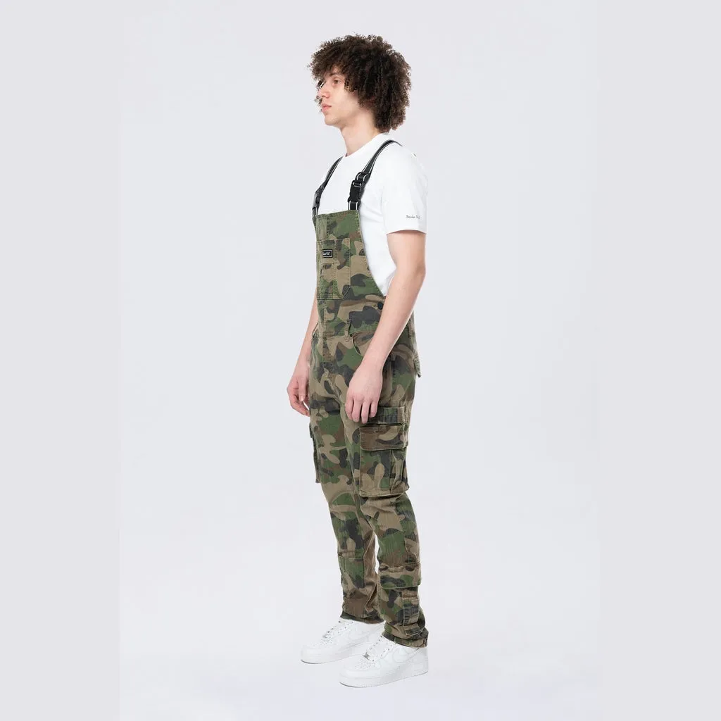 Tapered Cargo Strap Canvas Overalls - Wood Camo