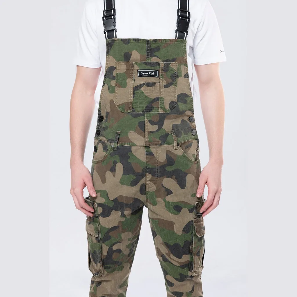 Tapered Cargo Strap Canvas Overalls - Wood Camo