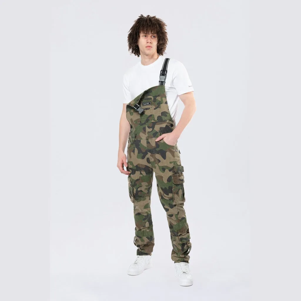 Tapered Cargo Strap Canvas Overalls - Wood Camo