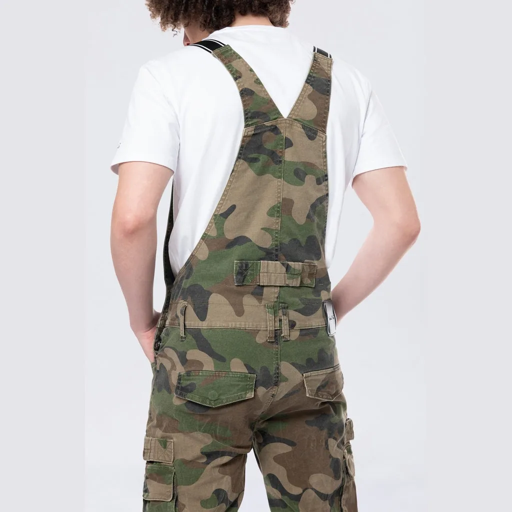 Tapered Cargo Strap Canvas Overalls - Wood Camo