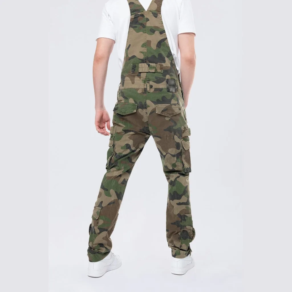 Tapered Cargo Strap Canvas Overalls - Wood Camo