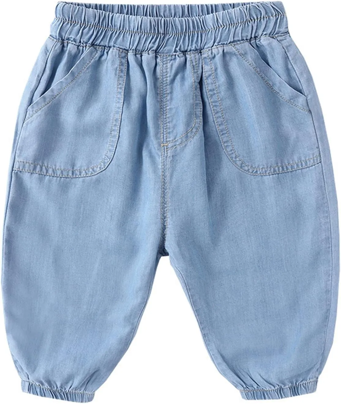 Toddler Baby Baggy Jeans Boys Girls Harem Pants Pull On Denim Joggers Loose Elastic Waist Anti-osquito Pants