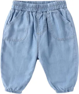 Toddler Baby Baggy Jeans Boys Girls Harem Pants Pull On Denim Joggers Loose Elastic Waist Anti-osquito Pants