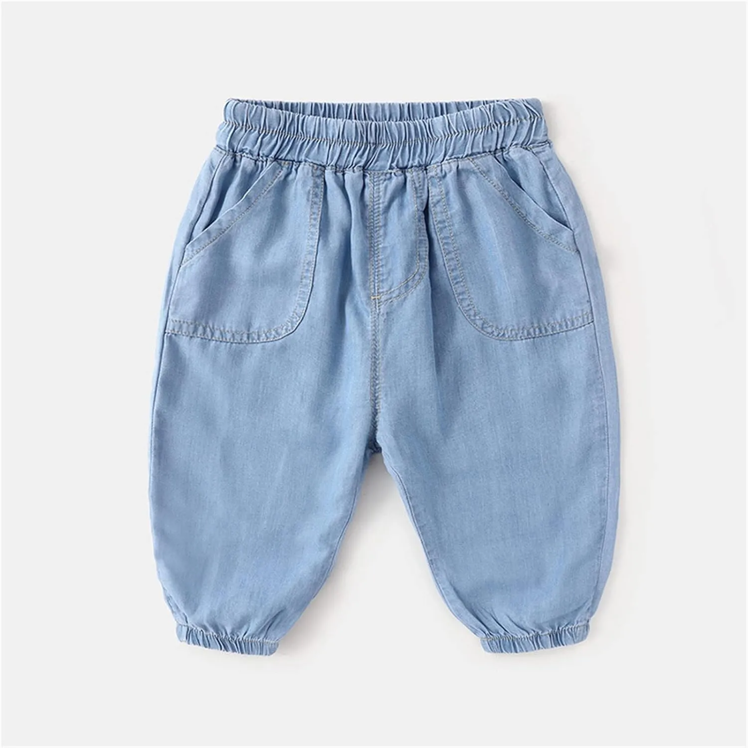 Toddler Baby Baggy Jeans Boys Girls Harem Pants Pull On Denim Joggers Loose Elastic Waist Anti-osquito Pants