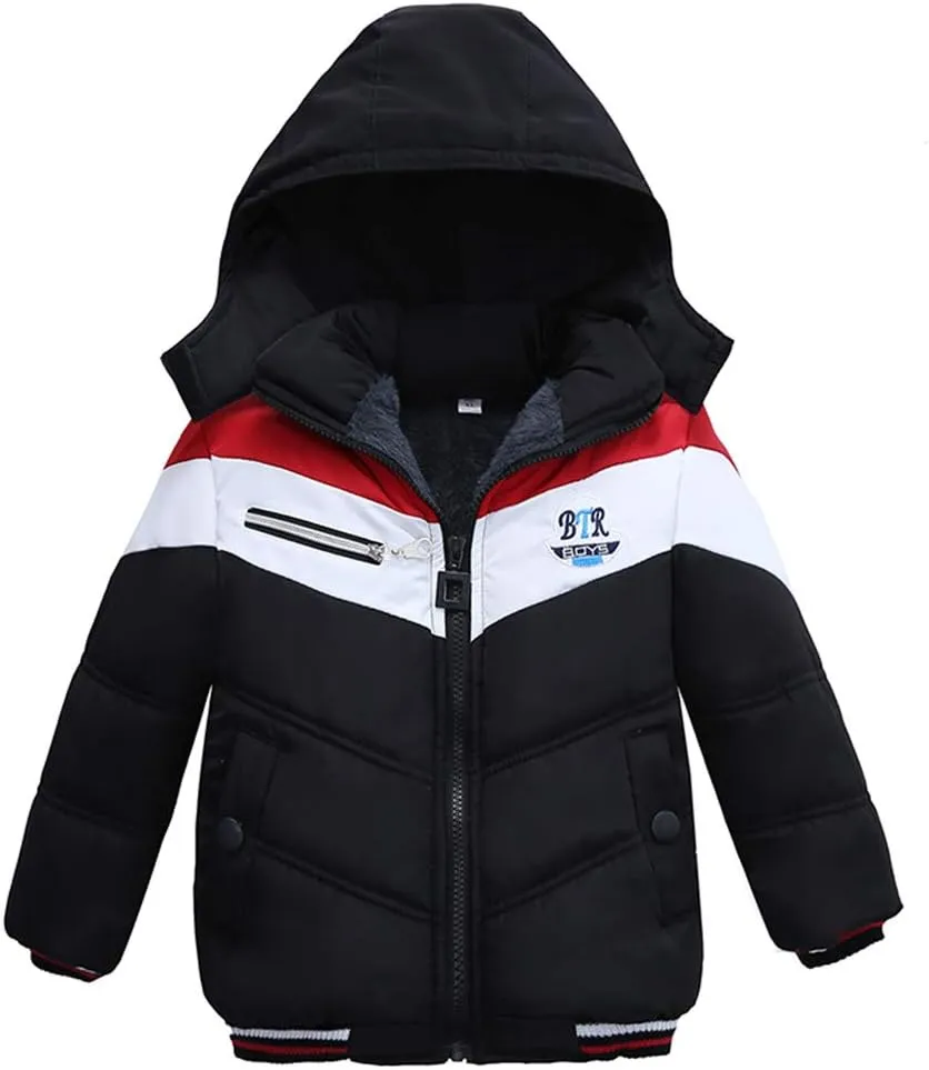 Toddler Boys Girls Down Jacket Fur Hood Thick Warm Winter Coat Parka Kids Fleece Lined Quilted Padded Jacket Coat