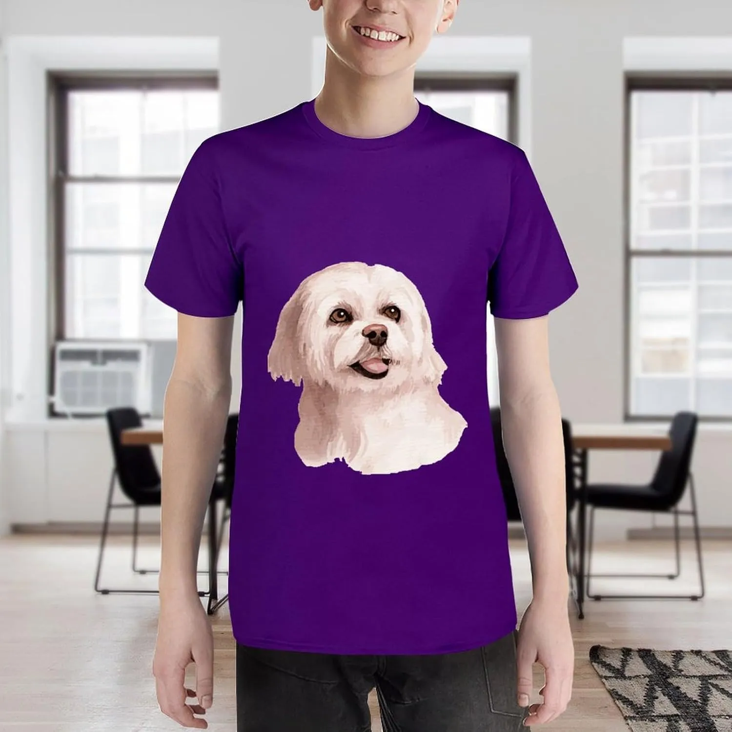 Watercolor Hand Painted Dog Graphic Printed T-Shirts Unisex Short Sleeve Summer Tees Top Shirt Boy and Girl