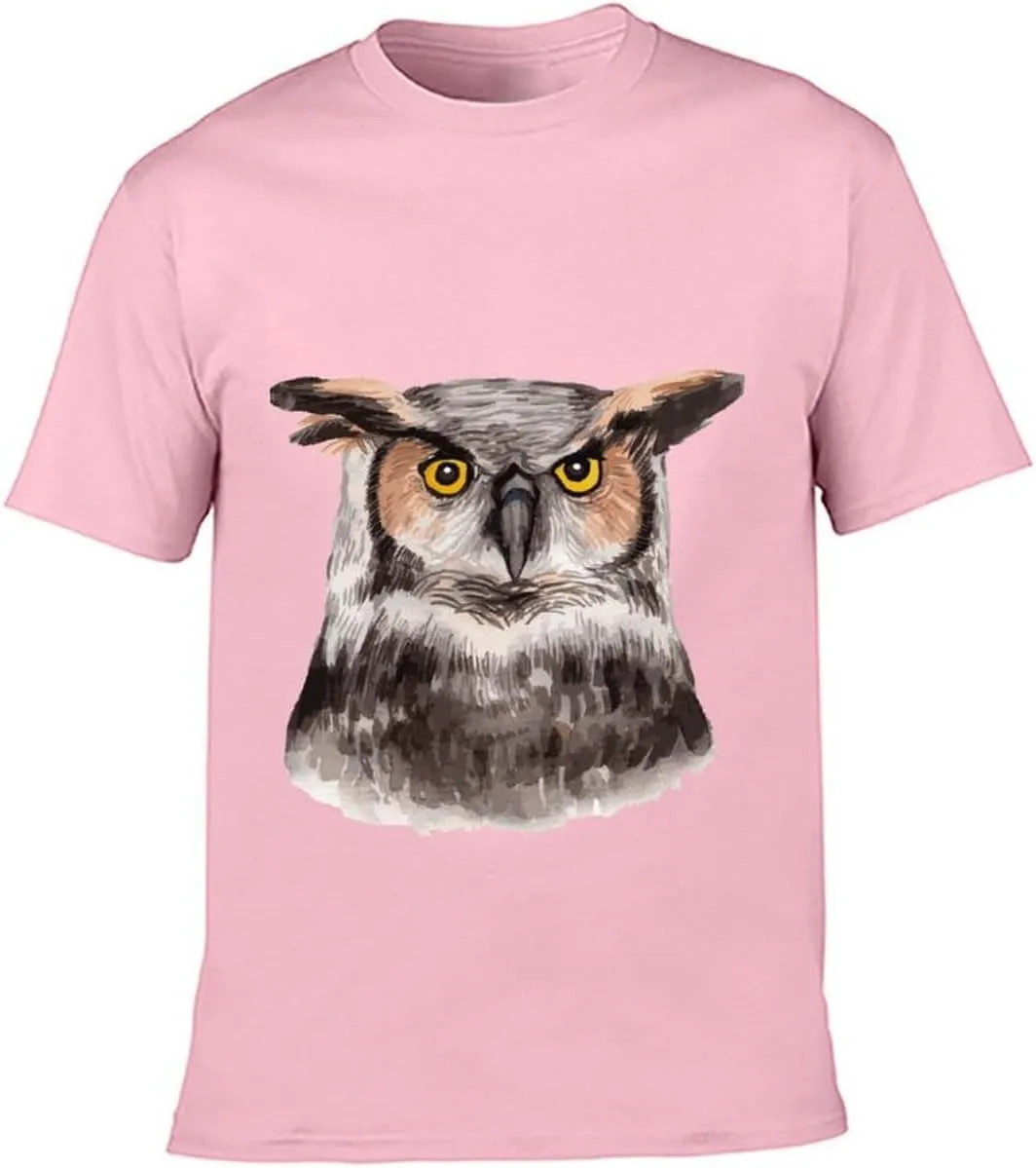 Watercolor Hand Painted Owl Graphic Printed T-Shirts Unisex Short Sleeve Summer Tees Top Shirt Boy and Girl