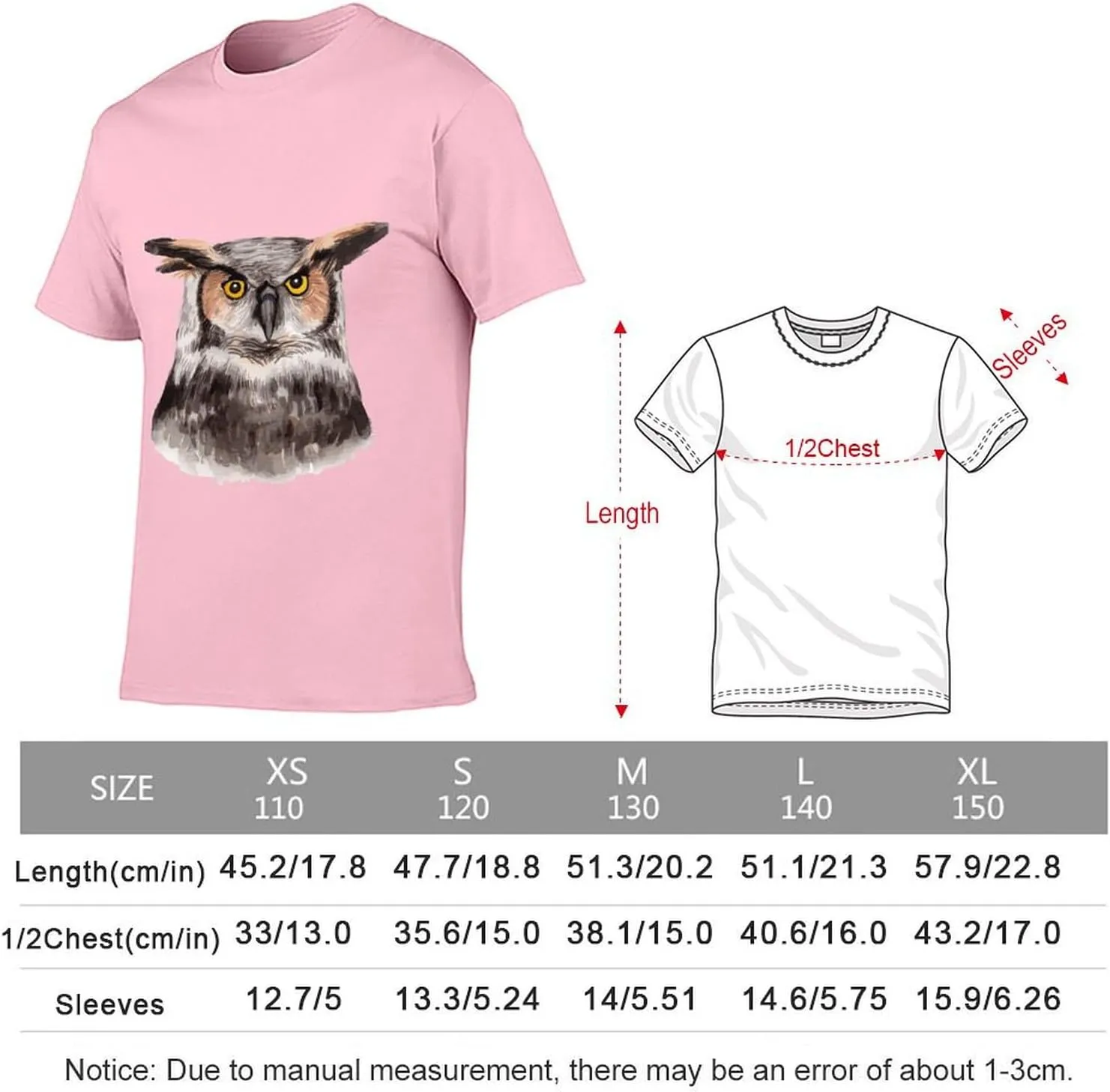 Watercolor Hand Painted Owl Graphic Printed T-Shirts Unisex Short Sleeve Summer Tees Top Shirt Boy and Girl