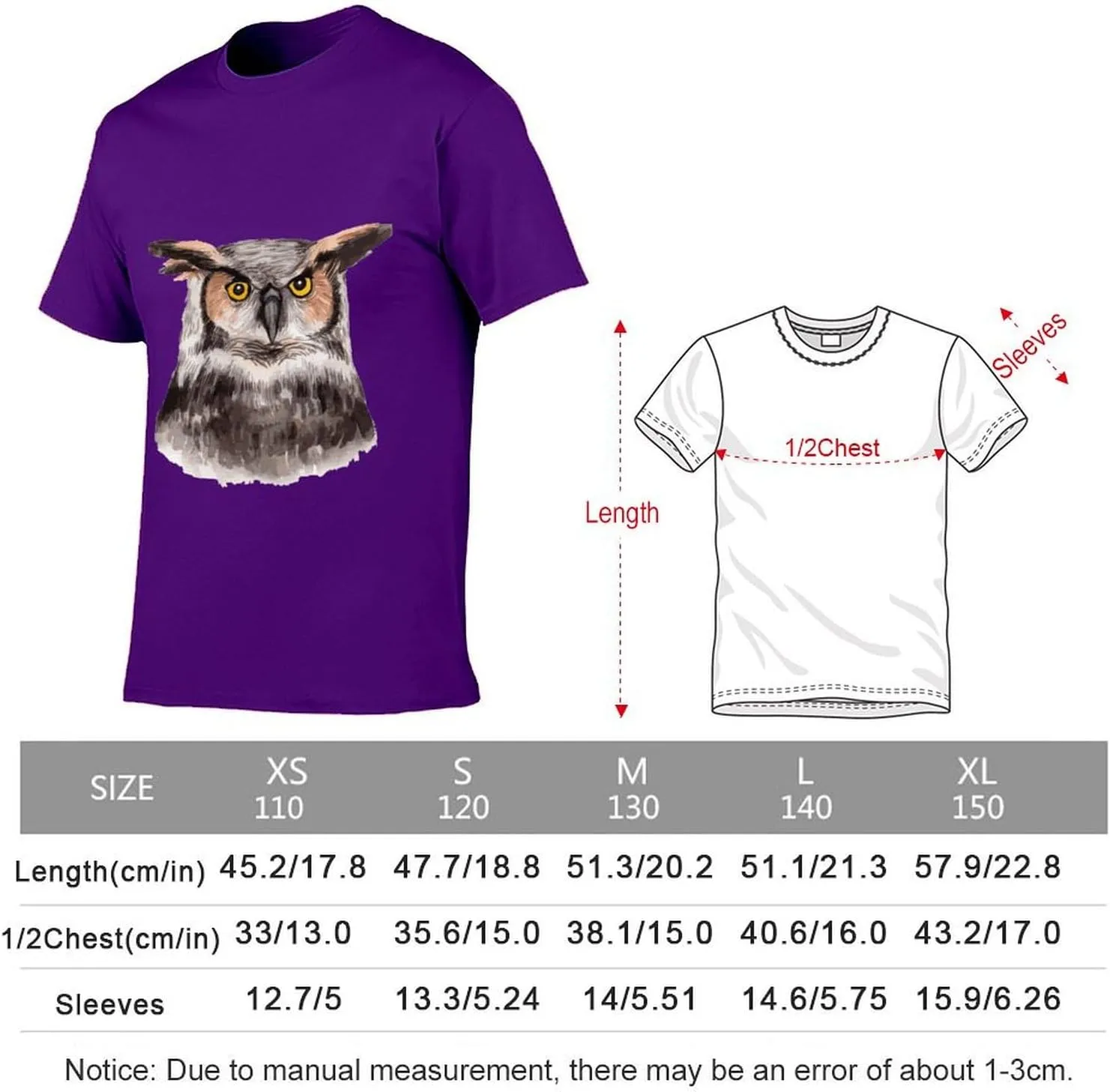 Watercolor Hand Painted Owl Graphic Printed T-Shirts Unisex Short Sleeve Summer Tees Top Shirt Boy and Girl