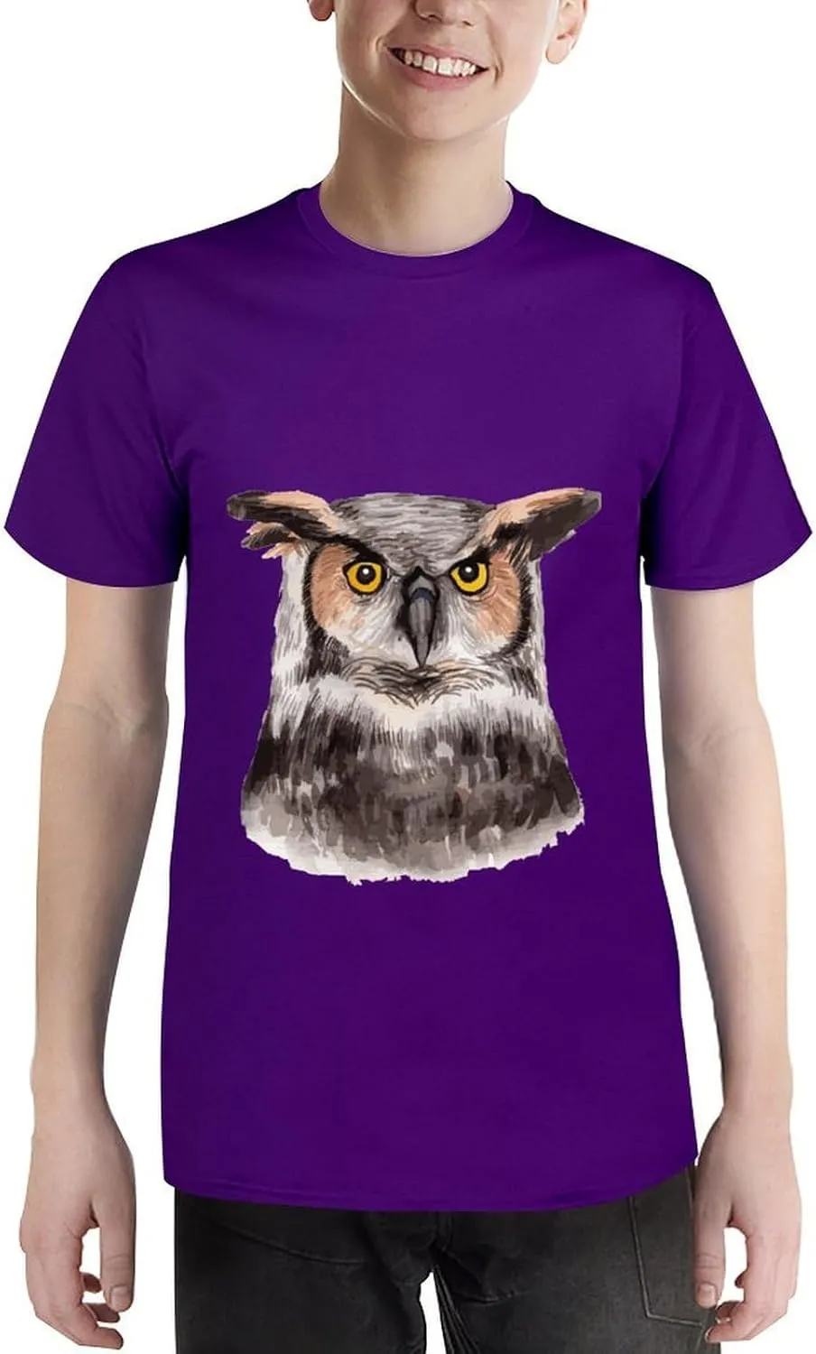 Watercolor Hand Painted Owl Graphic Printed T-Shirts Unisex Short Sleeve Summer Tees Top Shirt Boy and Girl