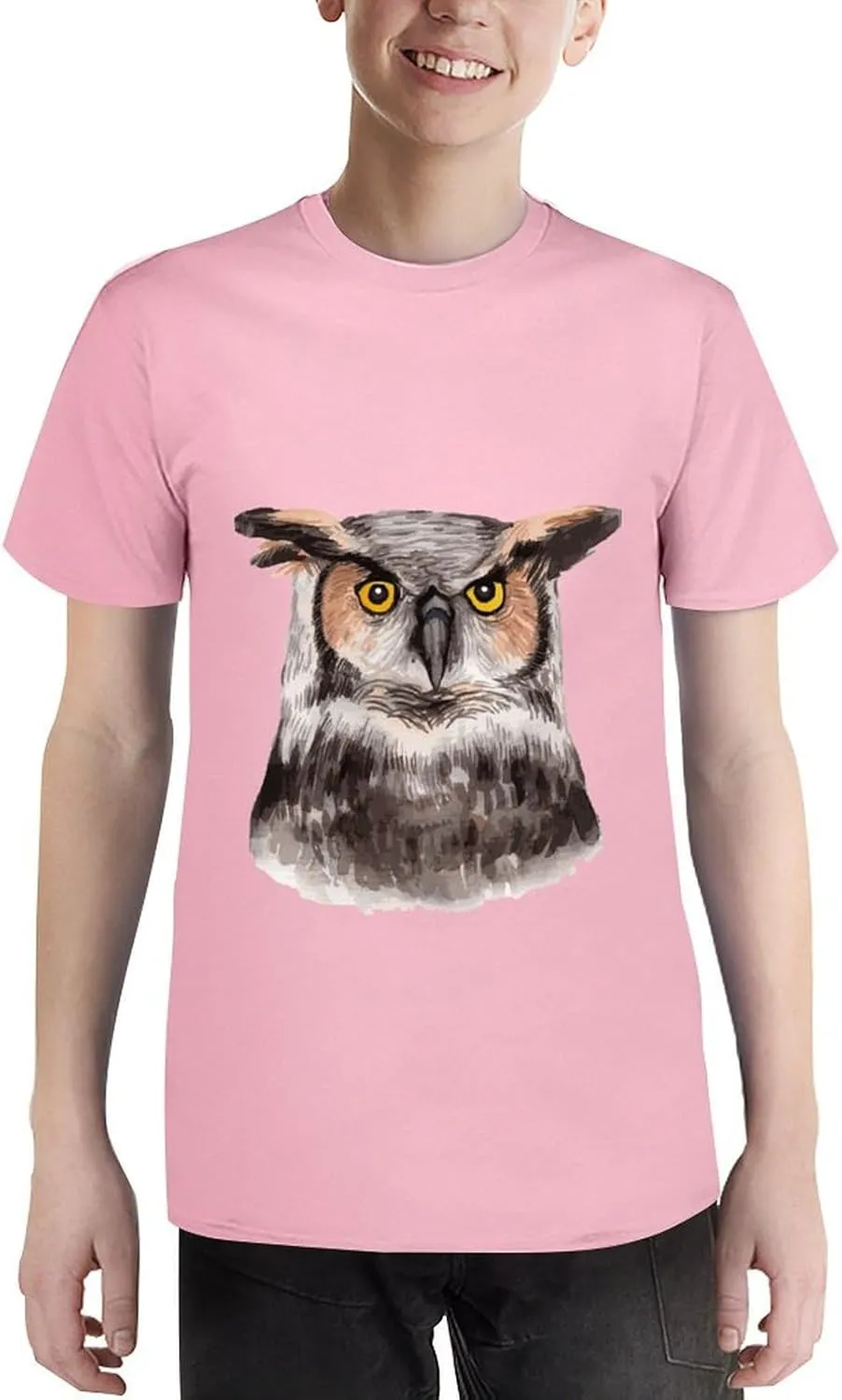 Watercolor Hand Painted Owl Graphic Printed T-Shirts Unisex Short Sleeve Summer Tees Top Shirt Boy and Girl
