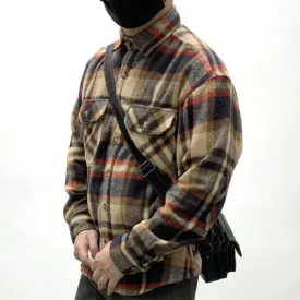 Wiaofellas  -  Autumn Men's Tooling Brushed Plaid Shirt Jacket Streetwear Loose Flannel Casual Long-sleeved Shirt Jacket Male Workwear Clothing