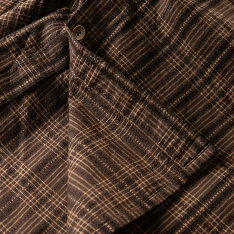 Wiaofellas  -  Spring Autumn Men's Long Sleeve Plaid Shirt Korean Embroidered Casual Washed Cotton Texture Plaid Tooling Shirt Jacket