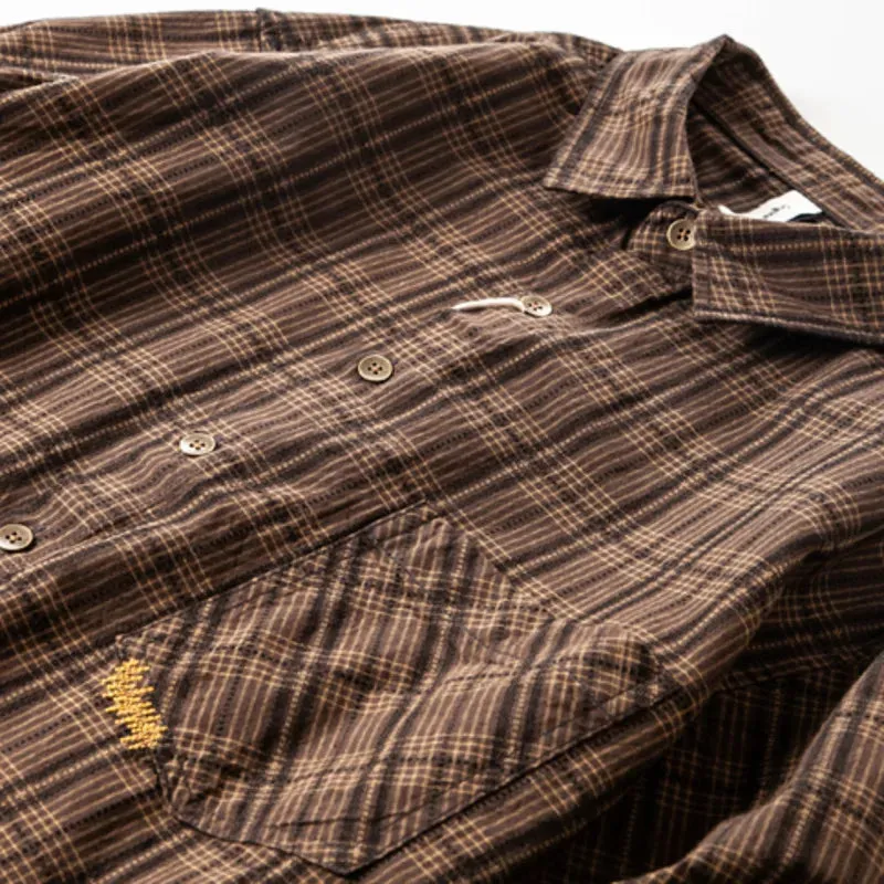 Wiaofellas  -  Spring Autumn Men's Long Sleeve Plaid Shirt Korean Embroidered Casual Washed Cotton Texture Plaid Tooling Shirt Jacket