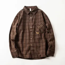 Wiaofellas  -  Spring Autumn Men's Long Sleeve Plaid Shirt Korean Embroidered Casual Washed Cotton Texture Plaid Tooling Shirt Jacket
