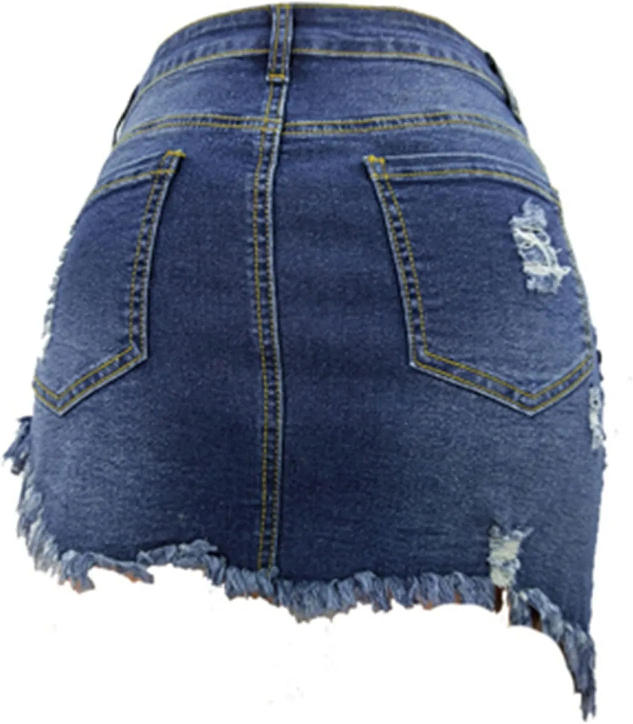 Women's Denim Skirts High Waist Irregular Frayed Hem Hole Button Down Mini Skirt Denim Skirt Mini with Pockets
