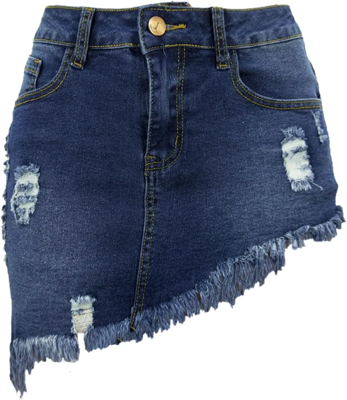 Women's Denim Skirts High Waist Irregular Frayed Hem Hole Button Down Mini Skirt Denim Skirt Mini with Pockets