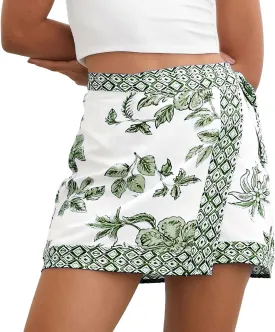 Womens Floral Wrap Mini Skirt Summer Beach Short Skirt Casual Knot Side High Waist A Line Vacation Outfits Skirts