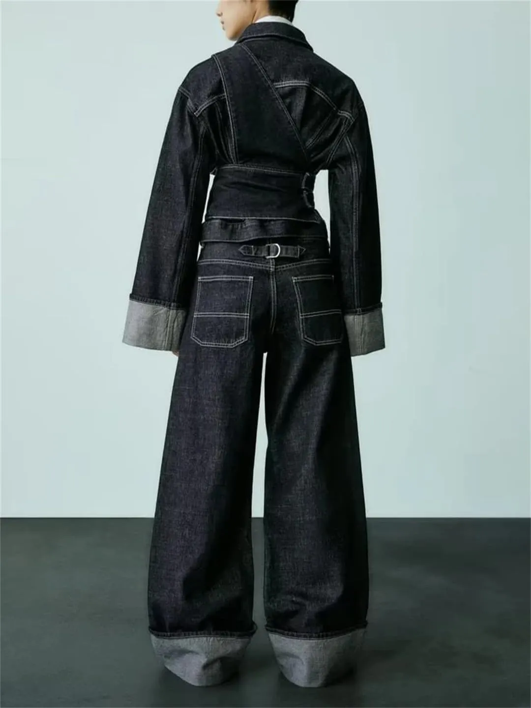 Women's High-Waisted Jeans Slim High-Waisted Trailing Trousers Rolled Leg Loose Wide-Leg Jeans
