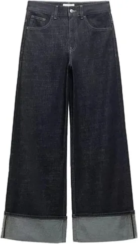Women's High-Waisted Jeans Slim High-Waisted Trailing Trousers Rolled Leg Loose Wide-Leg Jeans