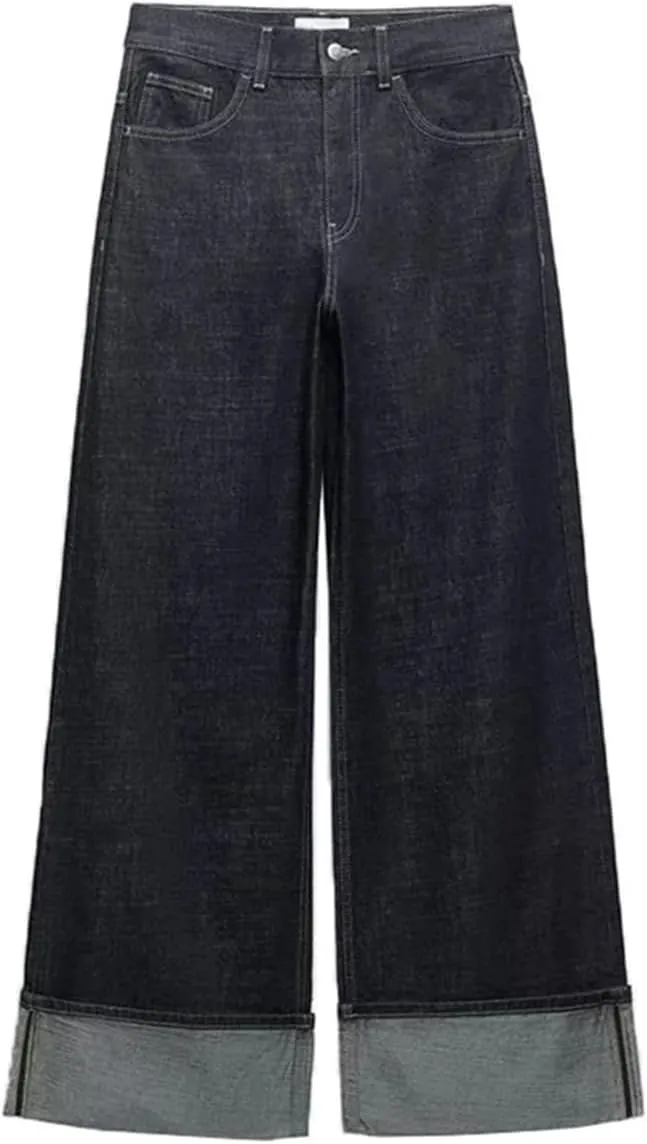 Women's High-Waisted Jeans Slim High-Waisted Trailing Trousers Rolled Leg Loose Wide-Leg Jeans