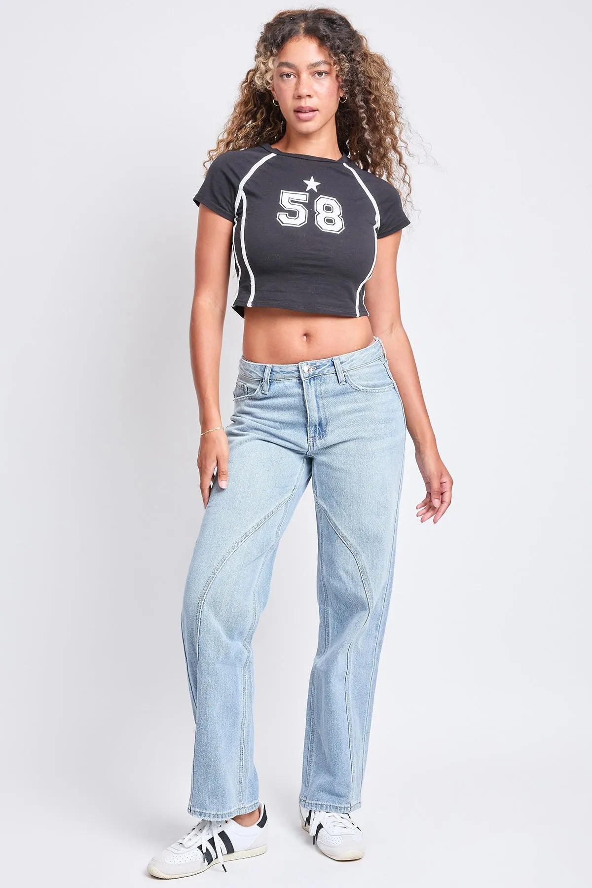 Women's Mid Rise Relaxed Rigid Straight Leg Jeans