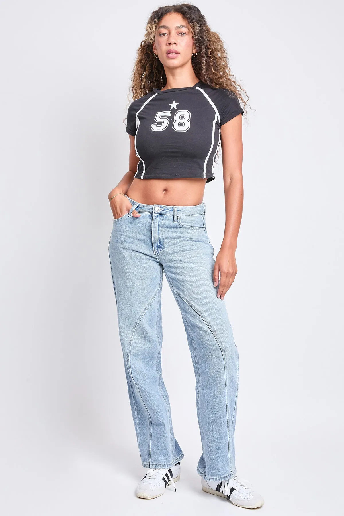 Women's Mid Rise Relaxed Rigid Straight Leg Jeans