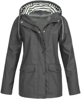 Women's Raincoat Windbreaker Zipper Hoodies Rain Jacket Waterproof Lightweight Outdoor Rain Coat Hooded Trench Coats
