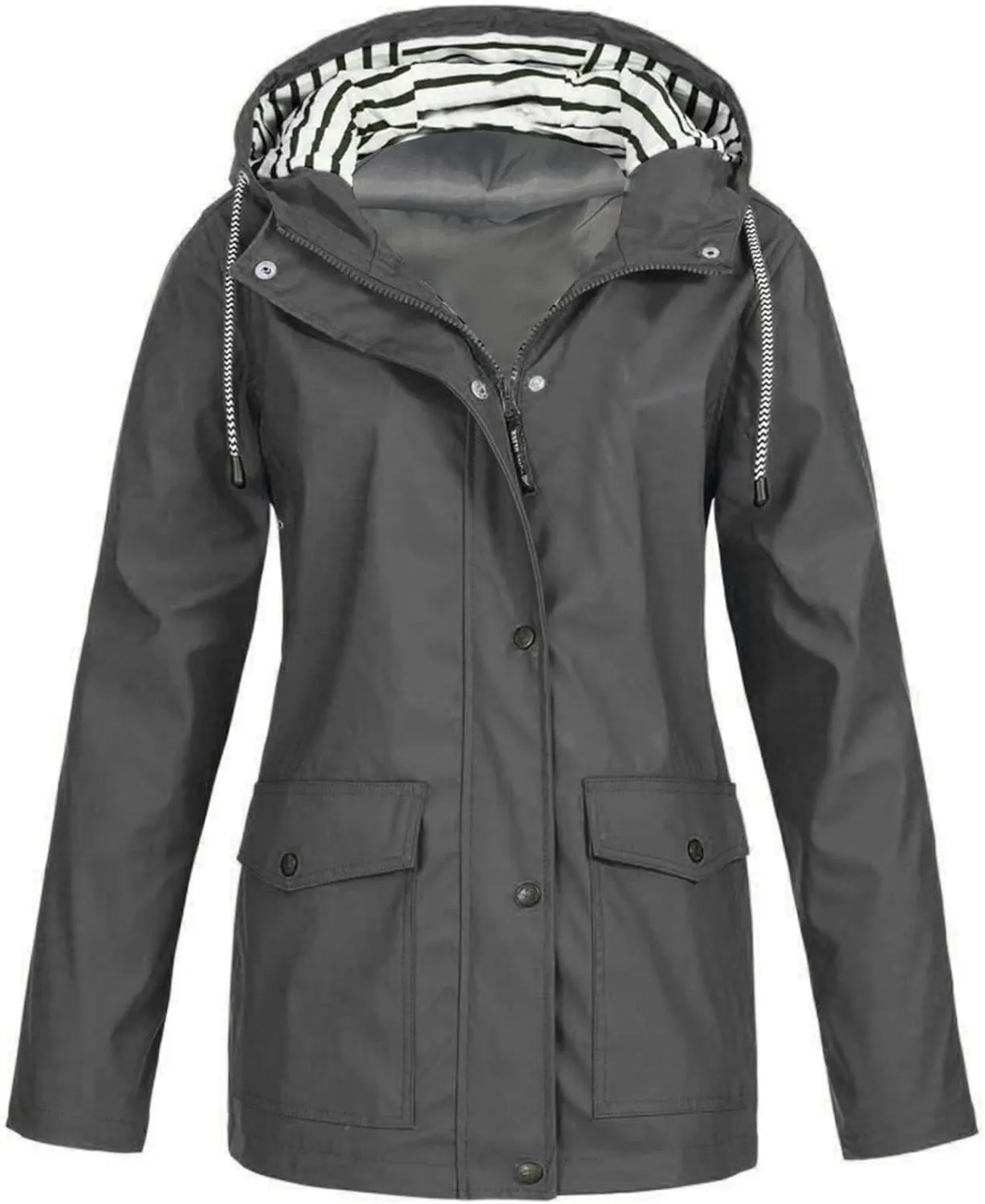 Women's Raincoat Windbreaker Zipper Hoodies Rain Jacket Waterproof Lightweight Outdoor Rain Coat Hooded Trench Coats