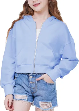 WULFUL Girls Casual Zipper up Sweatshirts Crop Jackets for Teens