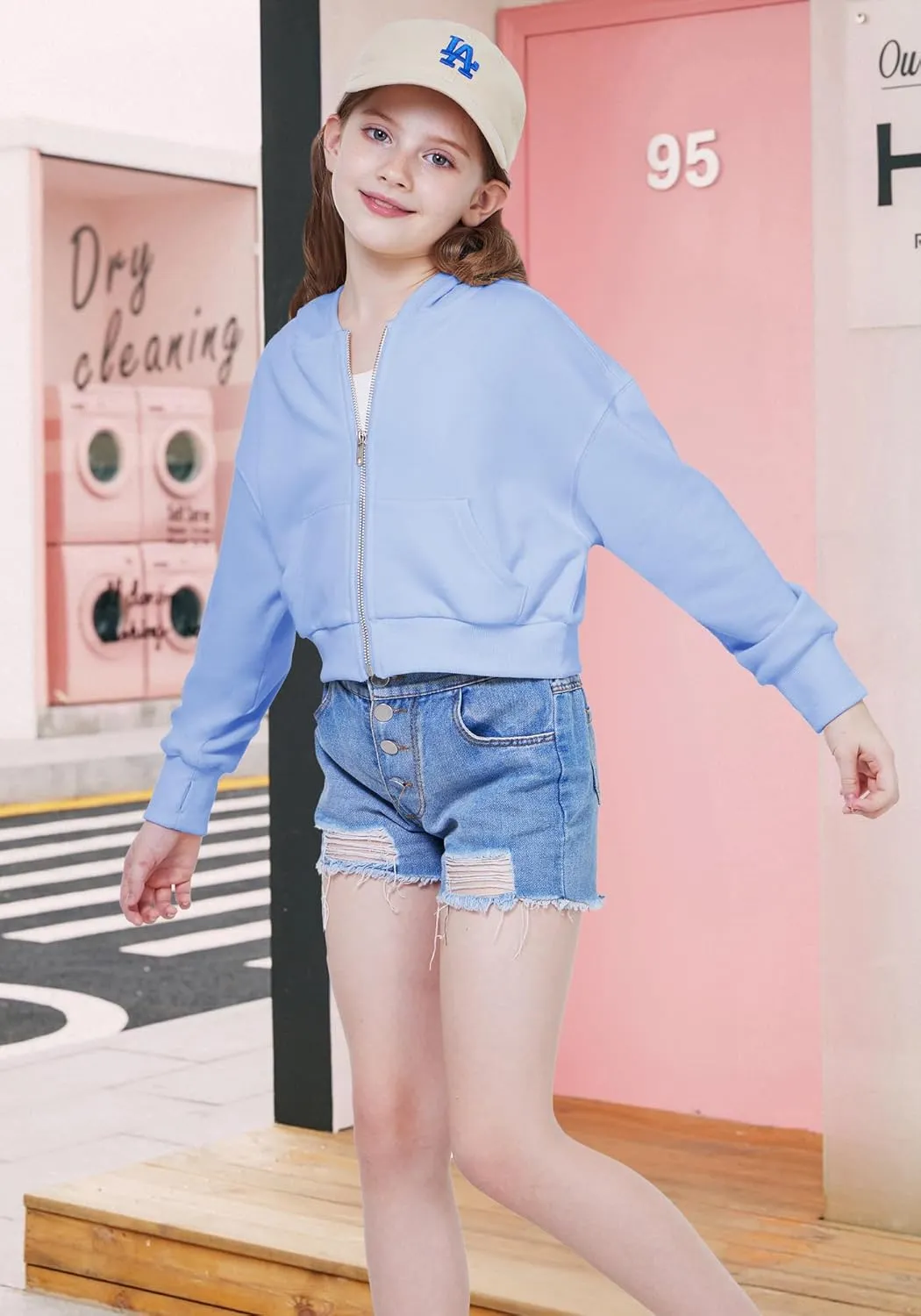 WULFUL Girls Casual Zipper up Sweatshirts Crop Jackets for Teens