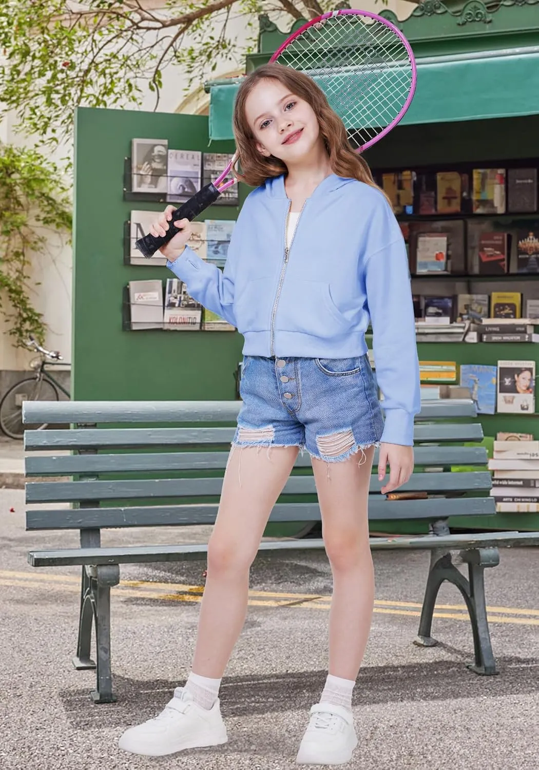 WULFUL Girls Casual Zipper up Sweatshirts Crop Jackets for Teens