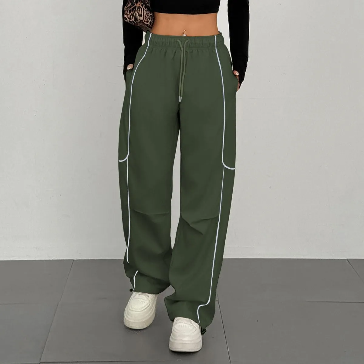 ZAFUL Parachute Pants for Women Sweatpants Y2K Contrast Pipping Cargo Trousers Jogger Pants with Pockets