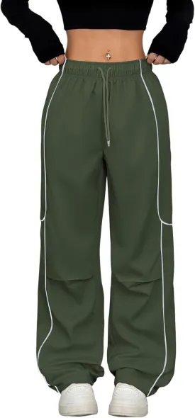 ZAFUL Parachute Pants for Women Sweatpants Y2K Contrast Pipping Cargo Trousers Jogger Pants with Pockets