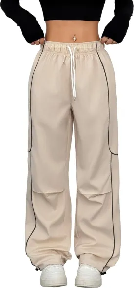 ZAFUL Parachute Pants for Women Sweatpants Y2K Contrast Pipping Cargo Trousers Jogger Pants with Pockets