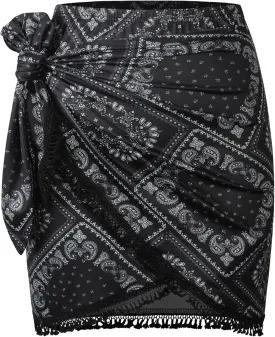 ZAFUL Slit Skirt for Women Boho Print Tie Side Wrap Tassel Casual Beach Mini Skirt